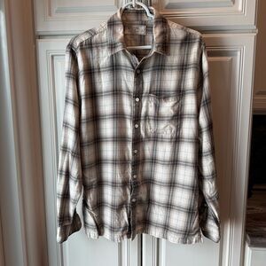 Abercrombie & Fitch Men’s Plaid Flannel Shirt Gray Cream Size L Casual Button-Up